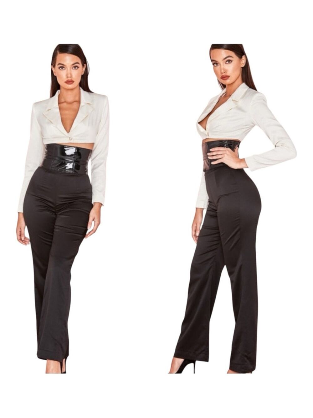House of CB Meisha Black Satin Stretch High Waist Trouser Large